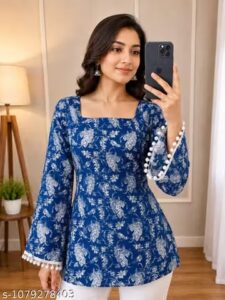Women Blue Short Kurti